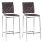 Set of Two Brown Faux Leather and Steel Modern Basket Weave Counter Height Chairs