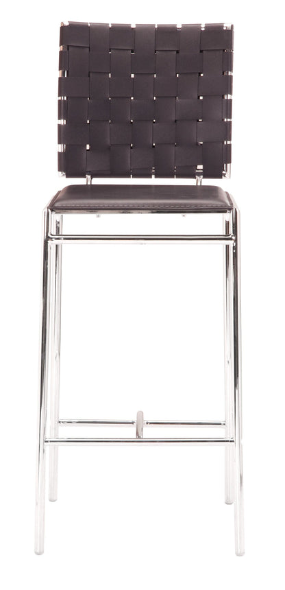 Set of Two Brown Faux Leather and Steel Modern Basket Weave Counter Height Chairs