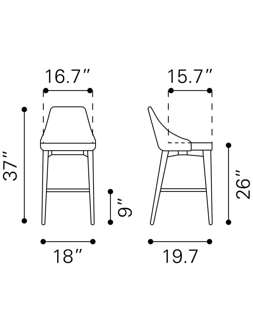 Beige with White Piping and Walnut Counter Chair