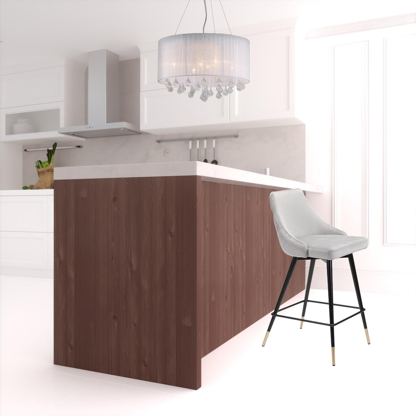 36" Gray Steel Low Back Chair With Footrest