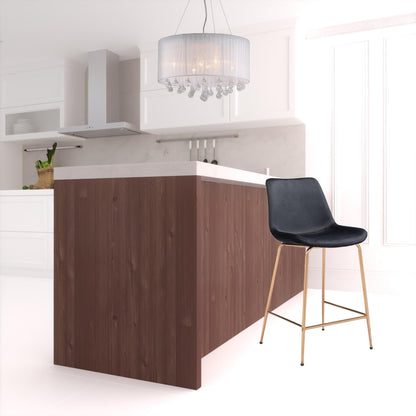 39" Black and Copper Gold Low Back Counter Height Bar Chair With Footrest