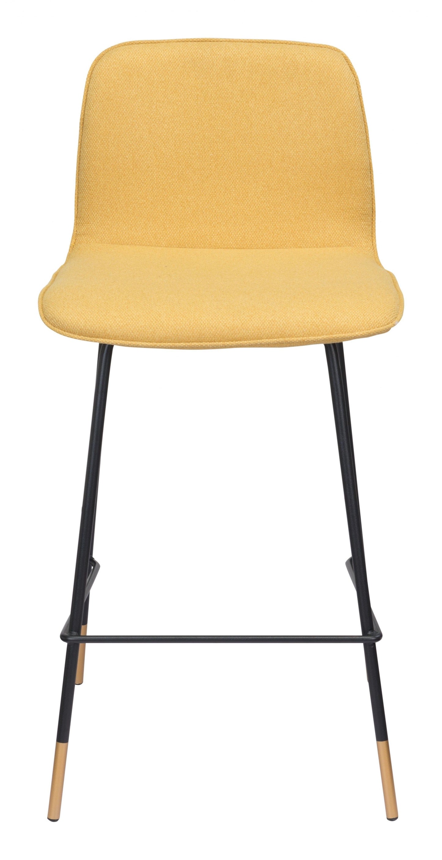 37" Yellow Upholstery and Black Steel Counter Height Bar Chair With Footrest
