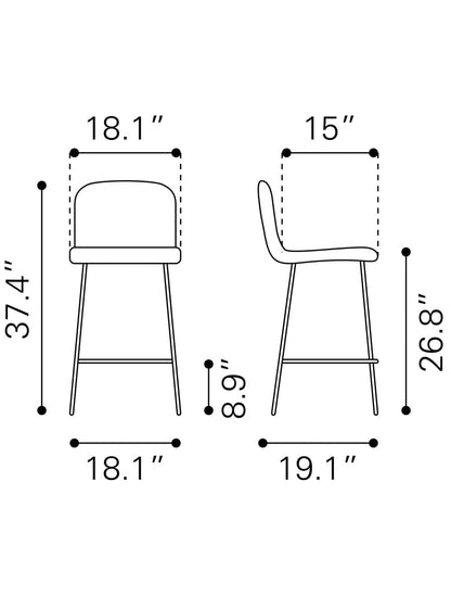 37" Yellow Upholstery and Black Steel Counter Height Bar Chair With Footrest