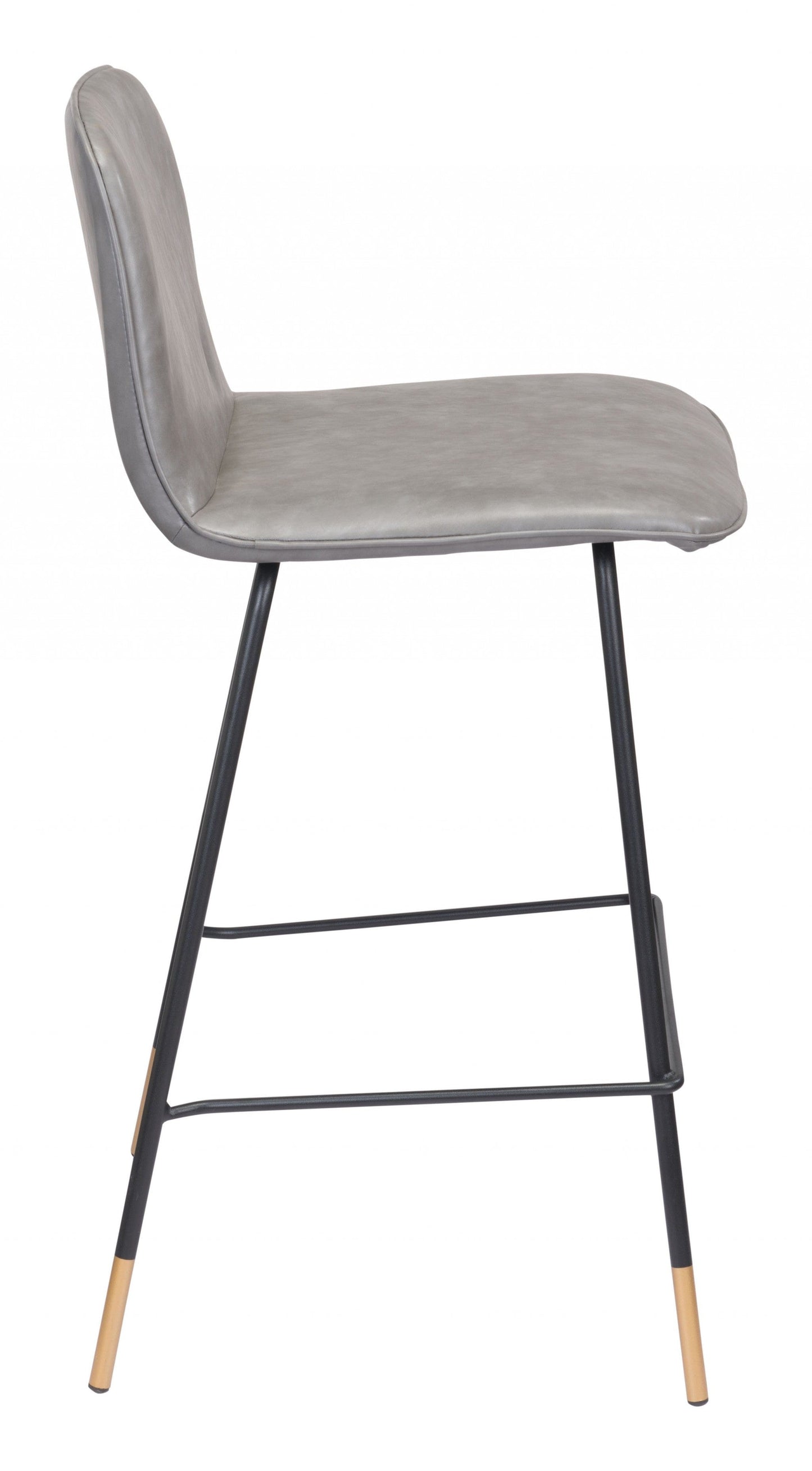 37" Gray Faux Leather and Black Steel Low Back Counter Height Bar Chair With Footrest