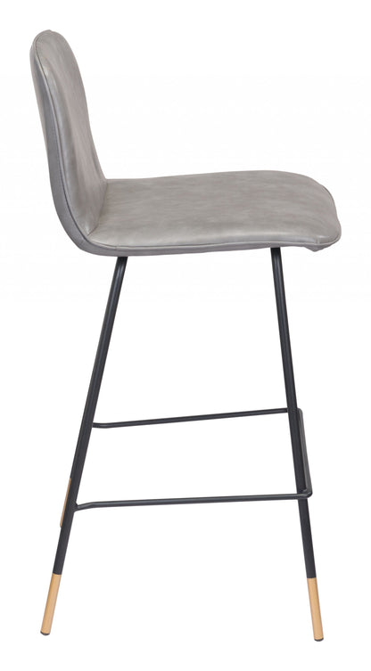 37" Gray Faux Leather and Black Steel Low Back Counter Height Bar Chair With Footrest