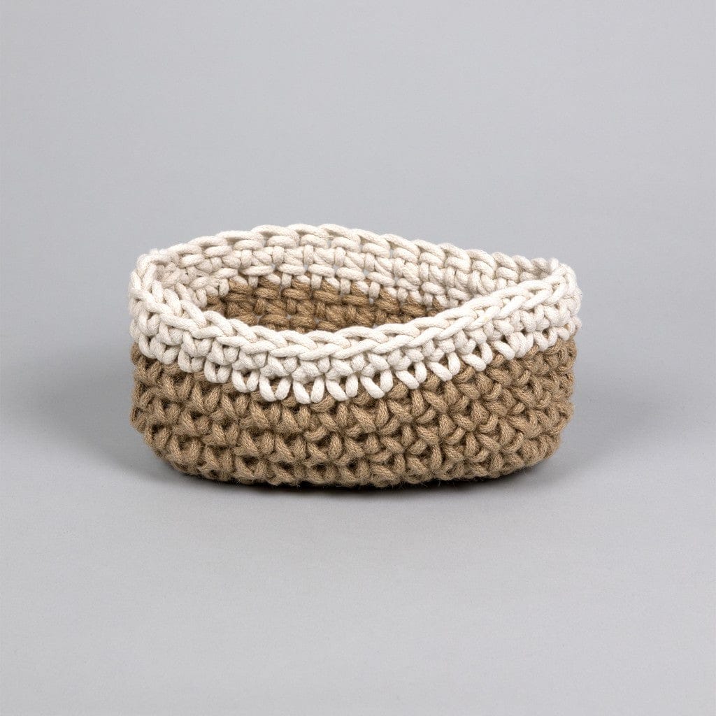 White and Beige Crochet Planter