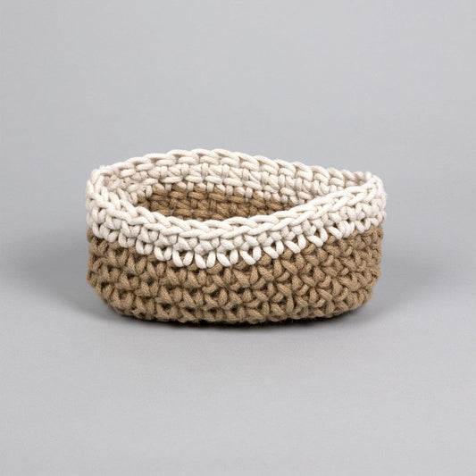 White and Beige Crochet Planter