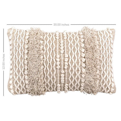 Boho Nubby Beige and White Lumbar Throw Pillow