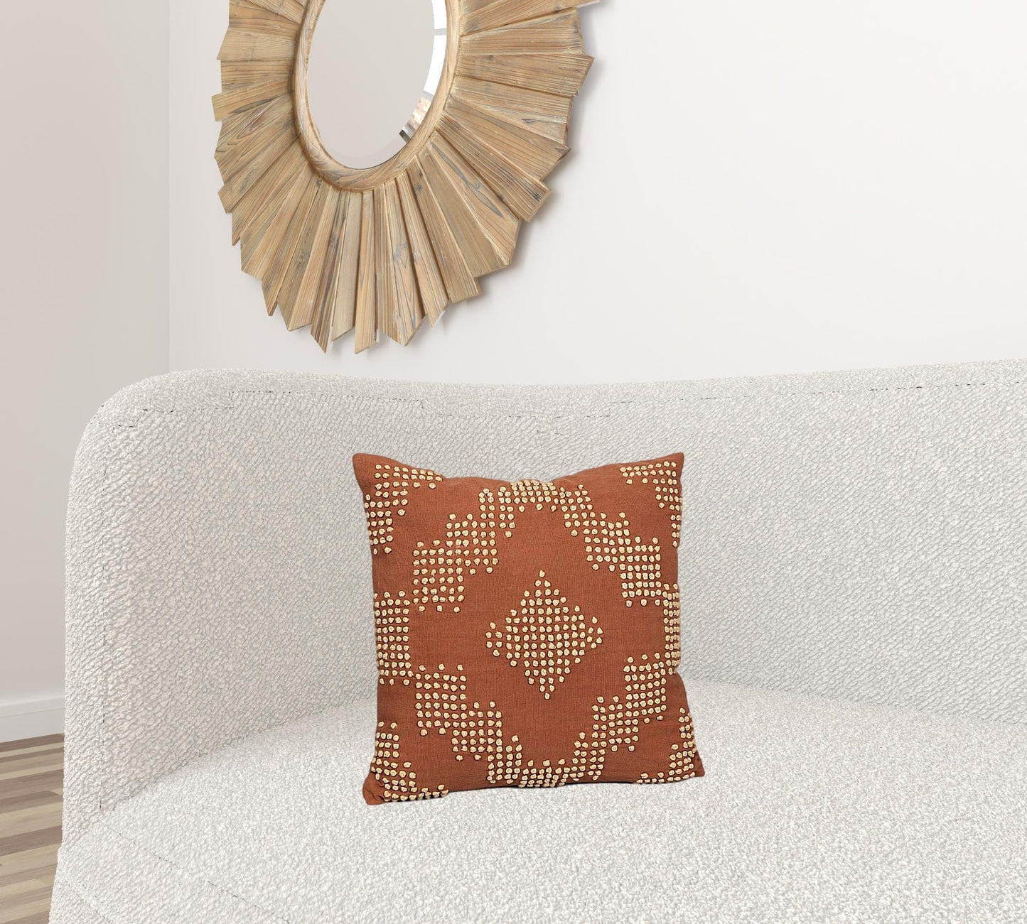 Textured Burnt Orange and Ivory Throw Pillow