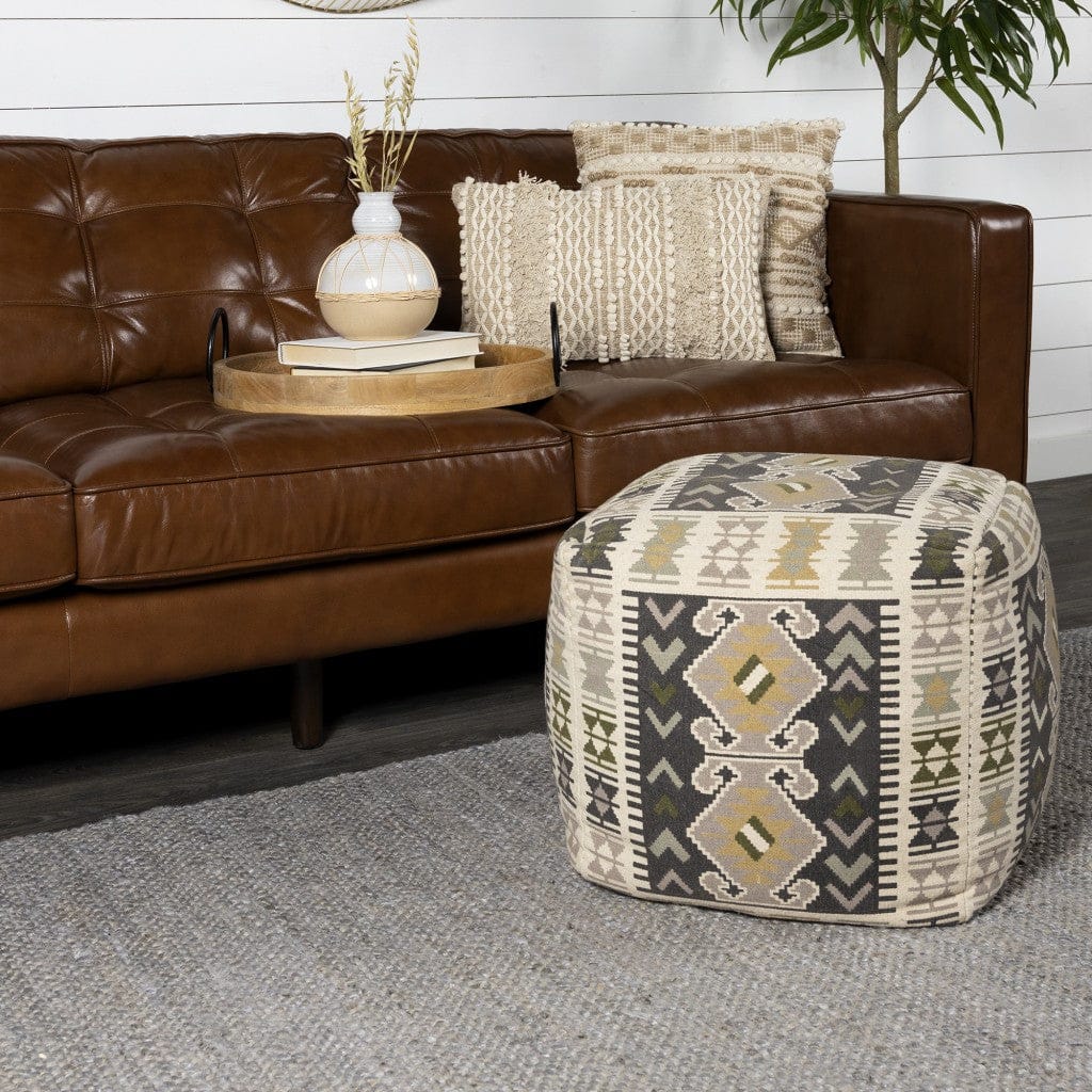 Shades of Brown Tribal Print Woven Pouf Ottoman