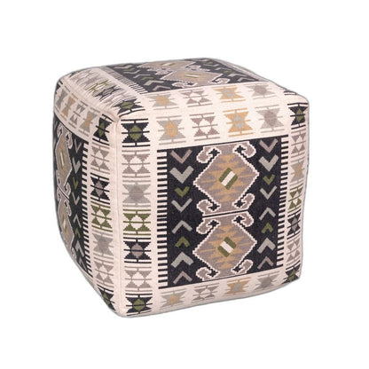 Shades of Brown Tribal Print Woven Pouf Ottoman