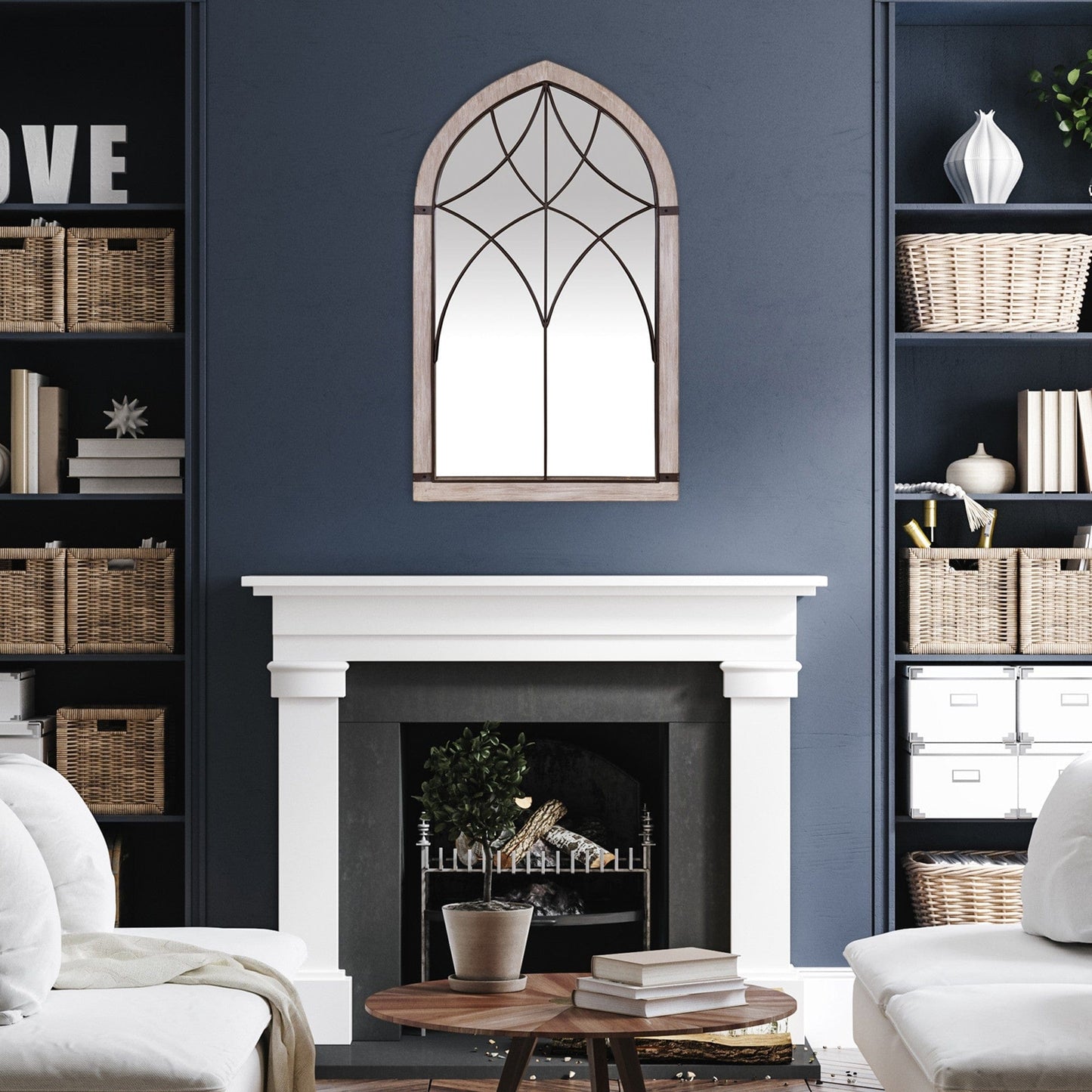 Vintage Wood and Iron Wall Mirror