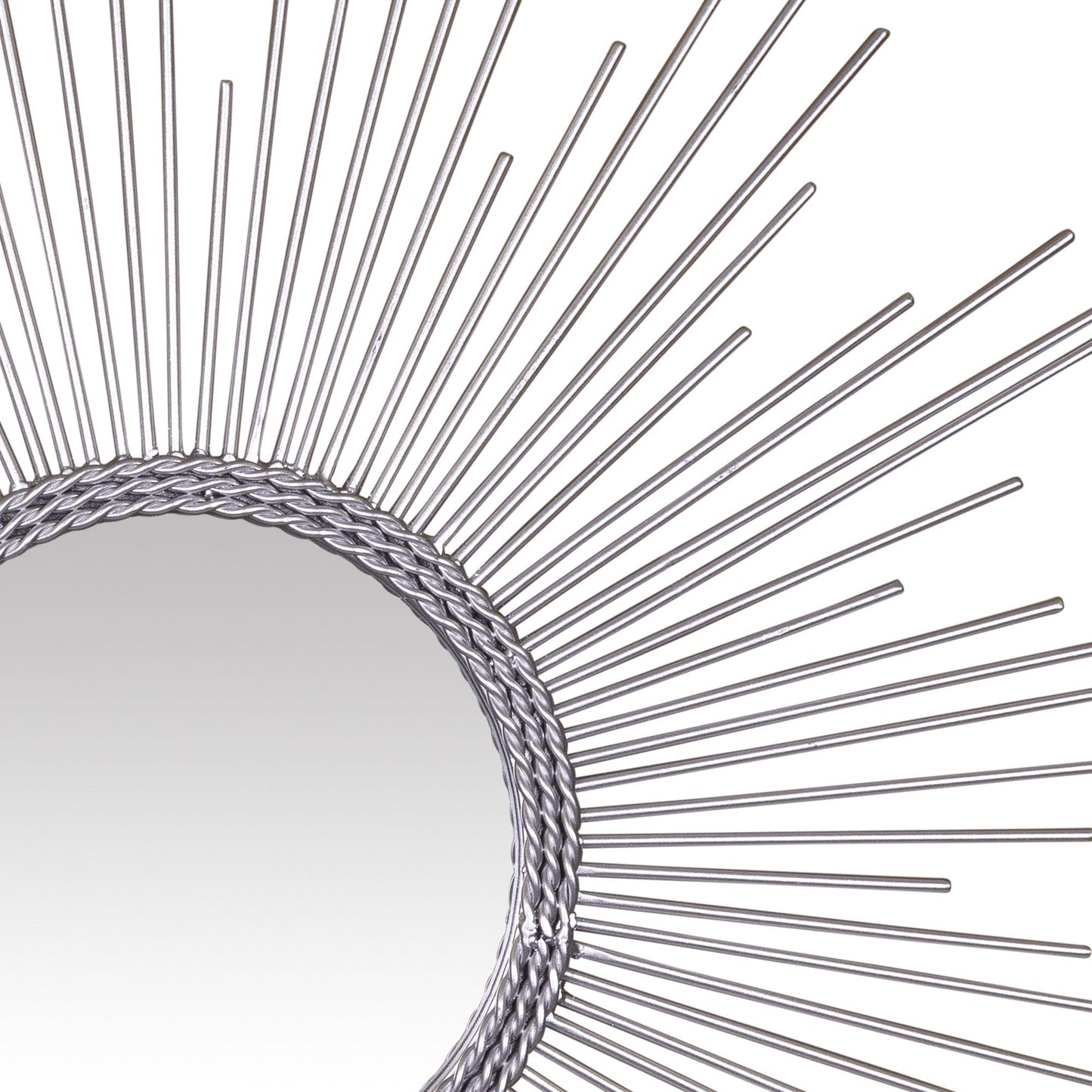 Silver Metal Sunburst Round Wall Mirror