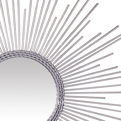 Silver Metal Sunburst Round Wall Mirror