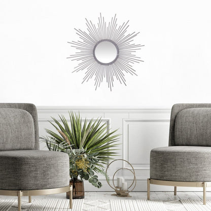 Silver Metal Sunburst Round Wall Mirror