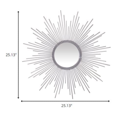 Silver Metal Sunburst Round Wall Mirror