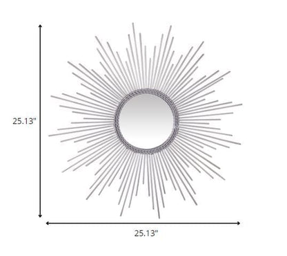 Silver Metal Sunburst Round Wall Mirror