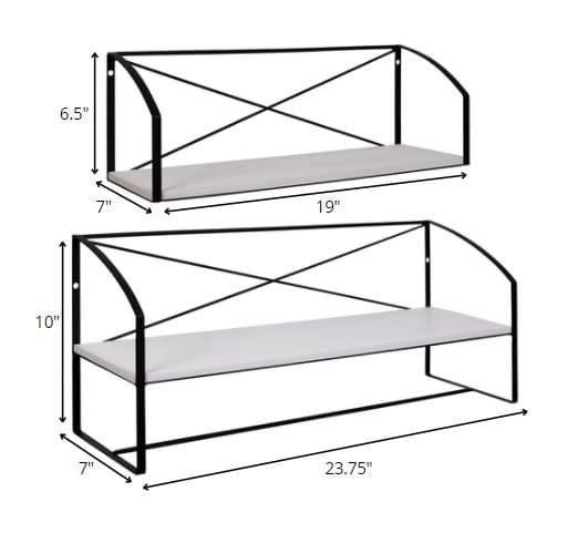 Set of Two Farmhouse Style Wood and Metal Wall Shelves