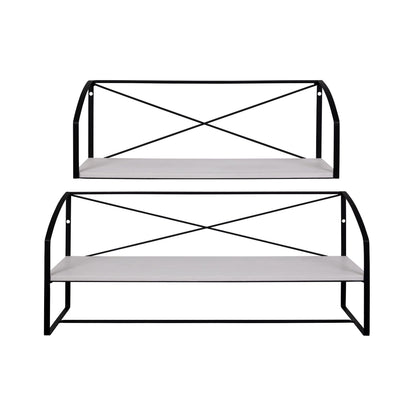 Set of Two Farmhouse Style Wood and Metal Wall Shelves