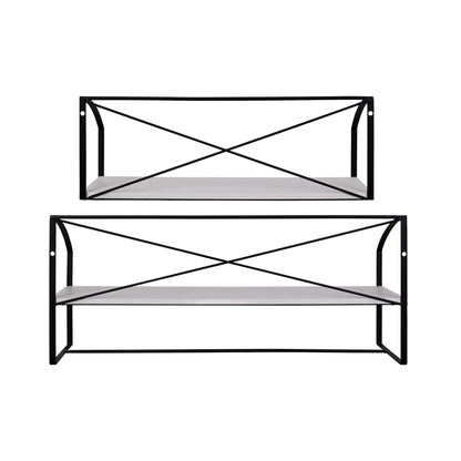 Set of Two Farmhouse Style Wood and Metal Wall Shelves