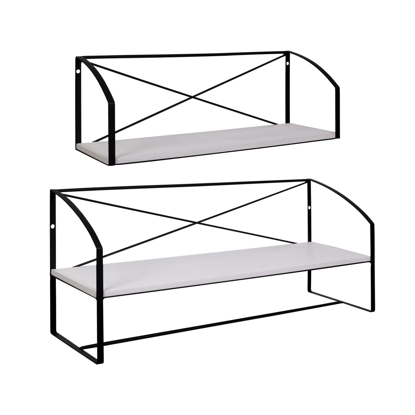 Set of Two Farmhouse Style Wood and Metal Wall Shelves