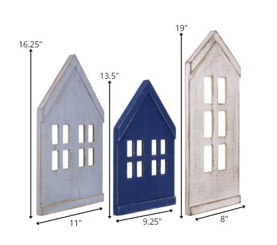 Set of Three House Shaped Wooden Wall Décor