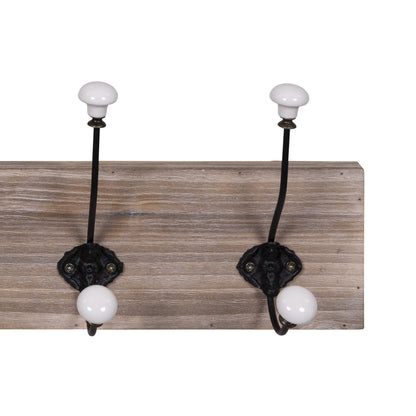 Wood and Metal Hooks with Ceramic Knobs
