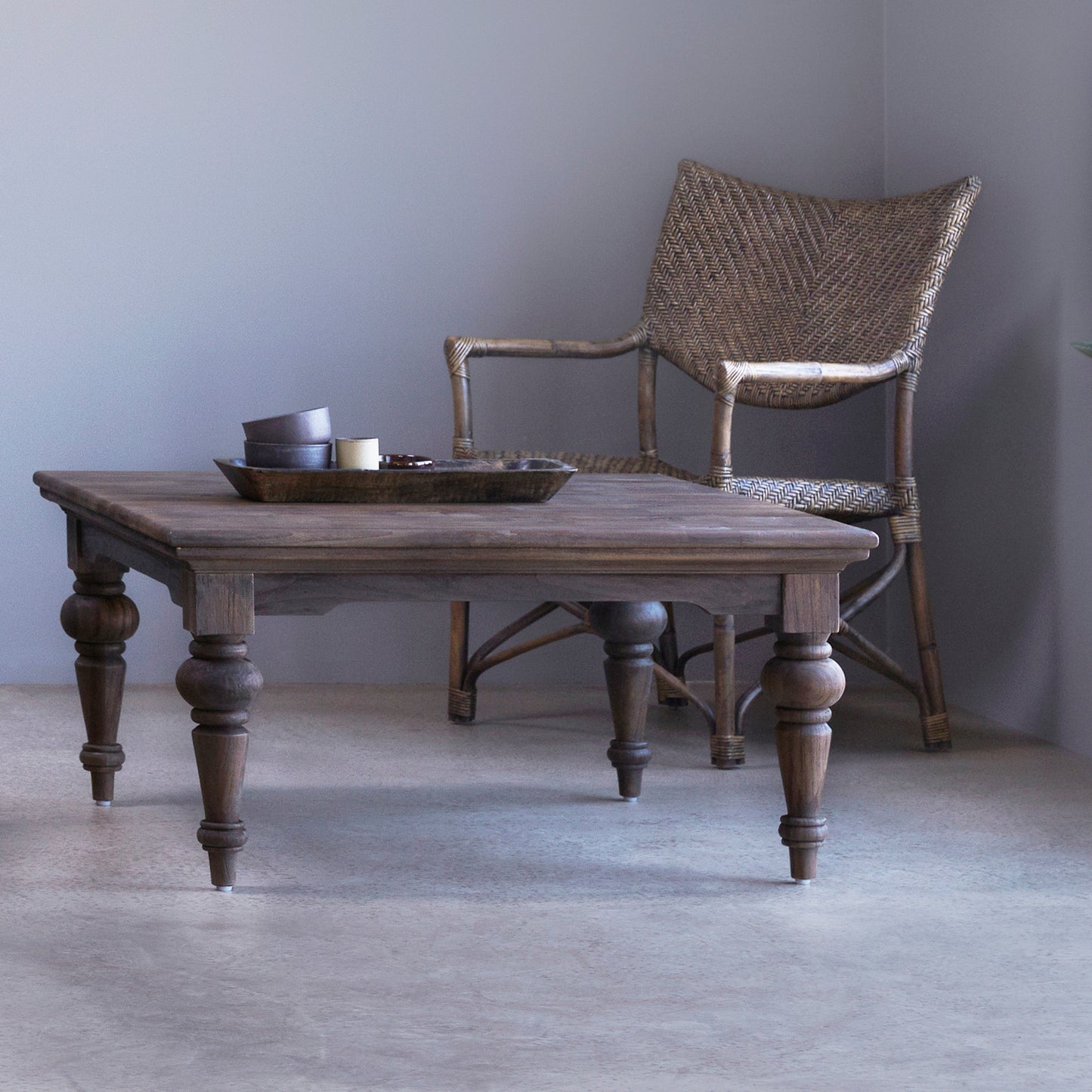 39" Gray Vintage Style Solid Wood Square Coffee Table