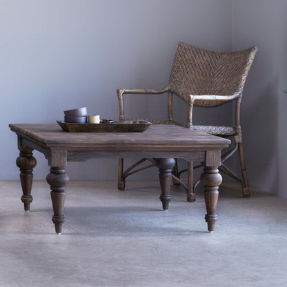 39" Gray Vintage Style Solid Wood Square Coffee Table