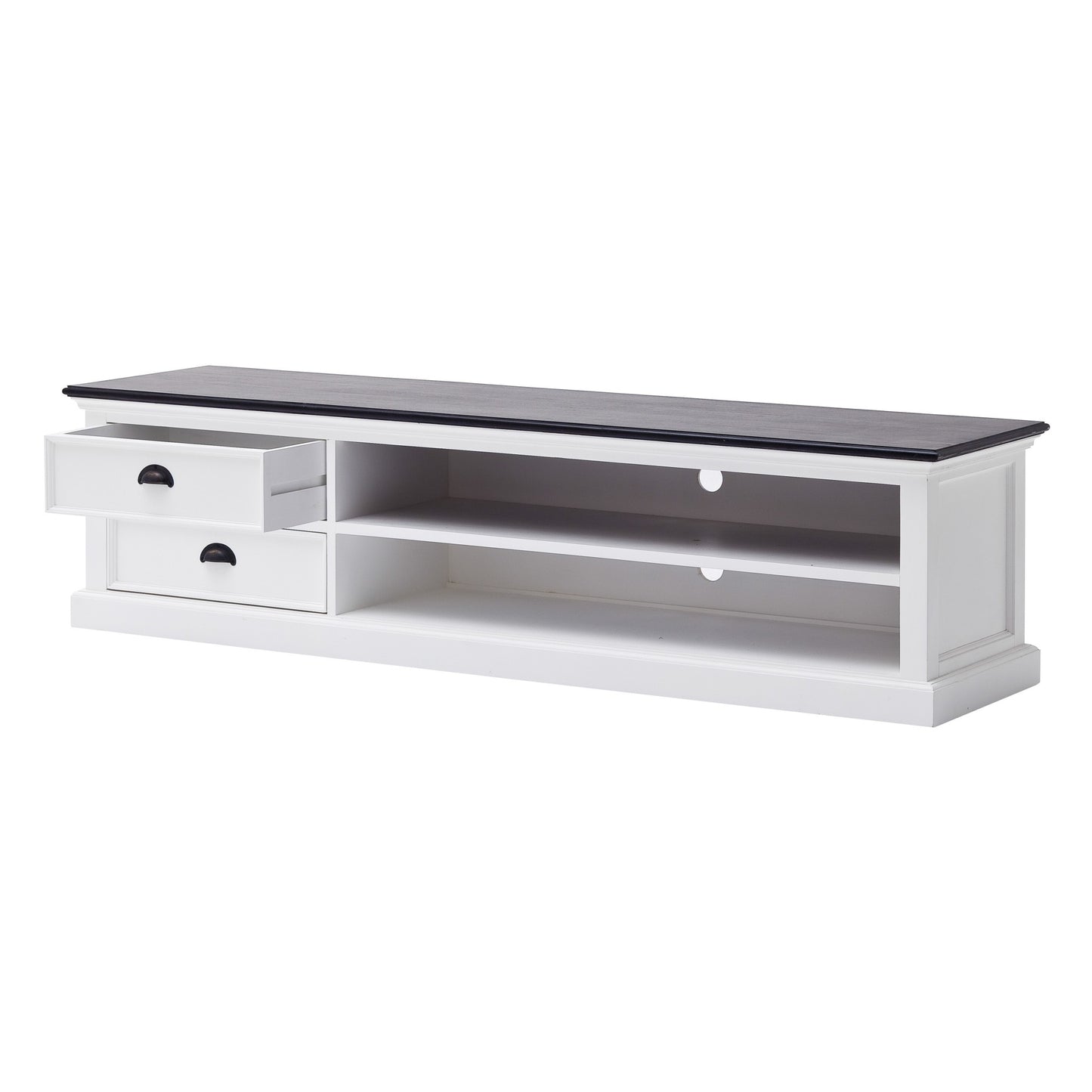 71" Classic White and Black Entertainment Unit with Two Drawers