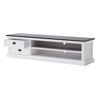 71" Classic White and Black Entertainment Unit with Two Drawers