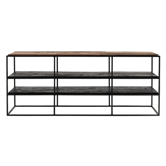 55" Modern Rustic Wood and Black Metal Open TV Stand