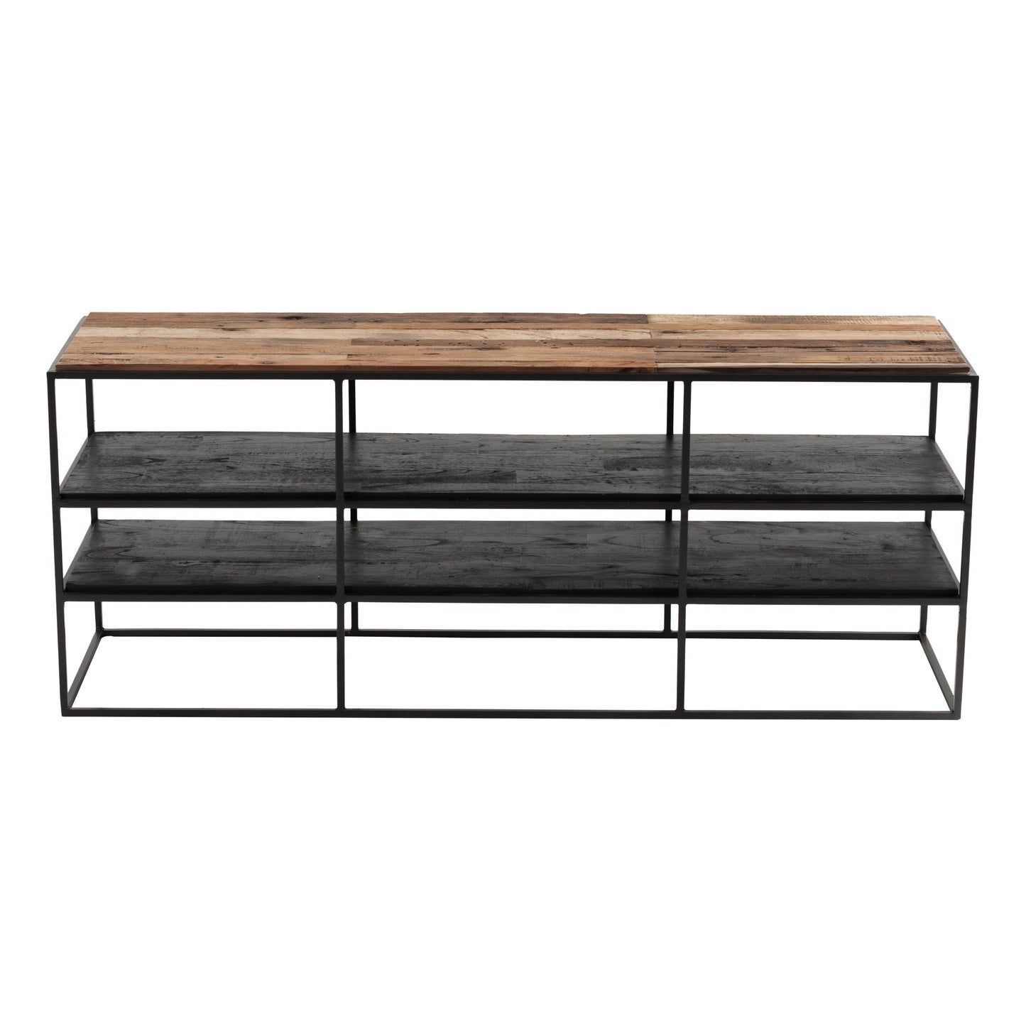 55" Modern Rustic Wood and Black Metal Open TV Stand