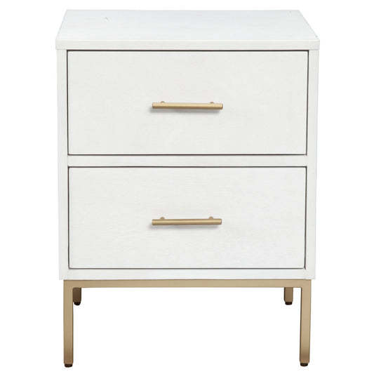 White and Gold Lines 2 Drawer Nightstand
