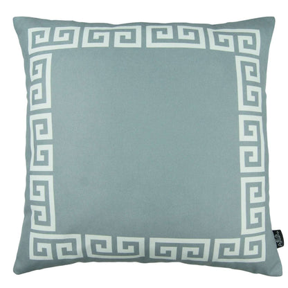 Gray and White Greek Key Bordered Throw Pillow