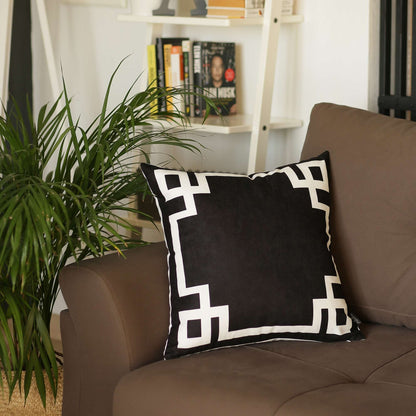 Black and White Geometric Border Throw Pillow