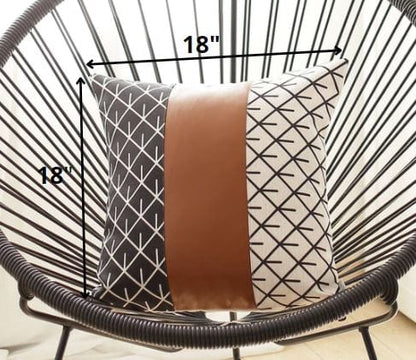 Monochromatic Lattice Faux Leather Throw Pillow