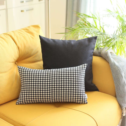 Black Houndstooth Lumbar Throw Pillow