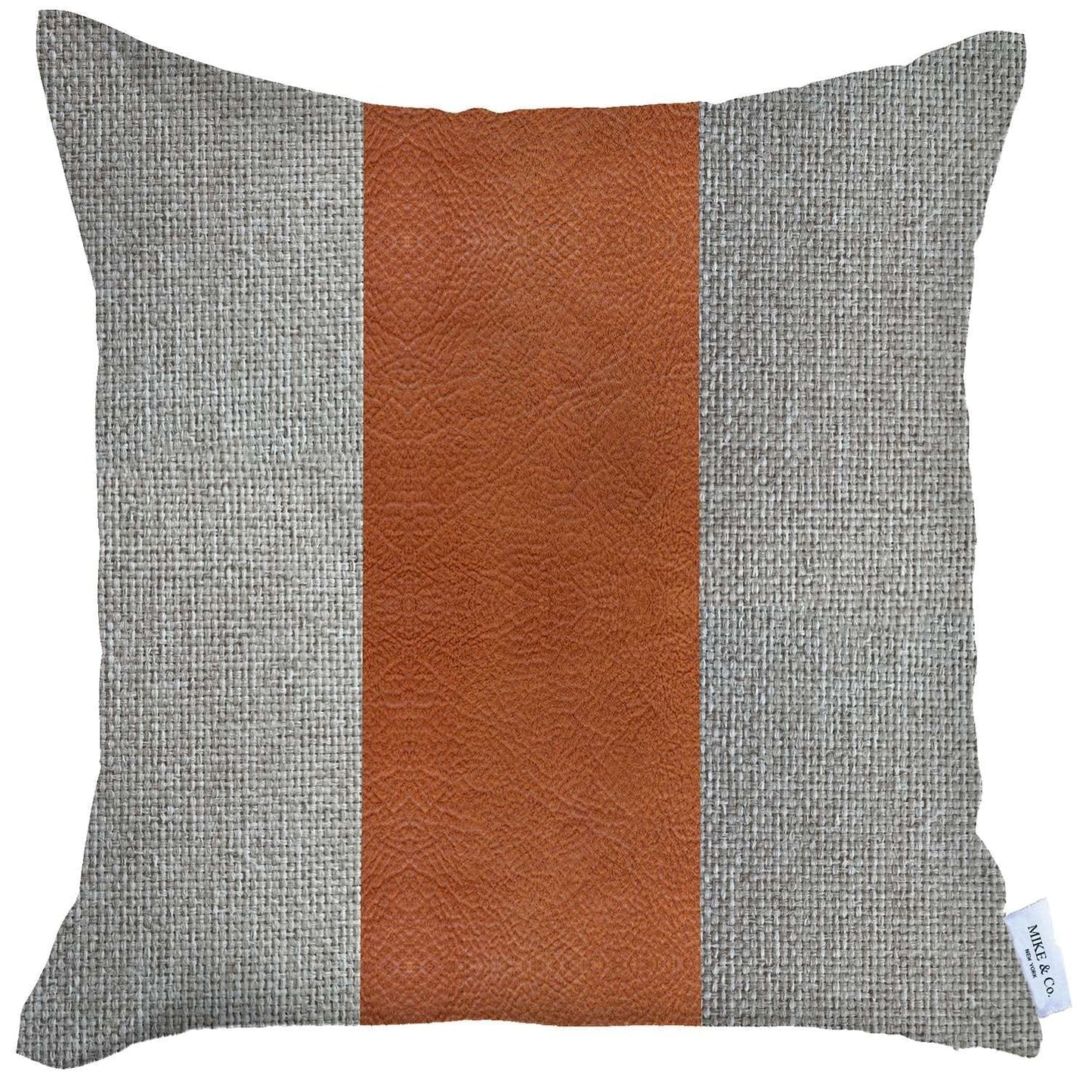 White and Brown Strap Faux Leather Throw Pillow