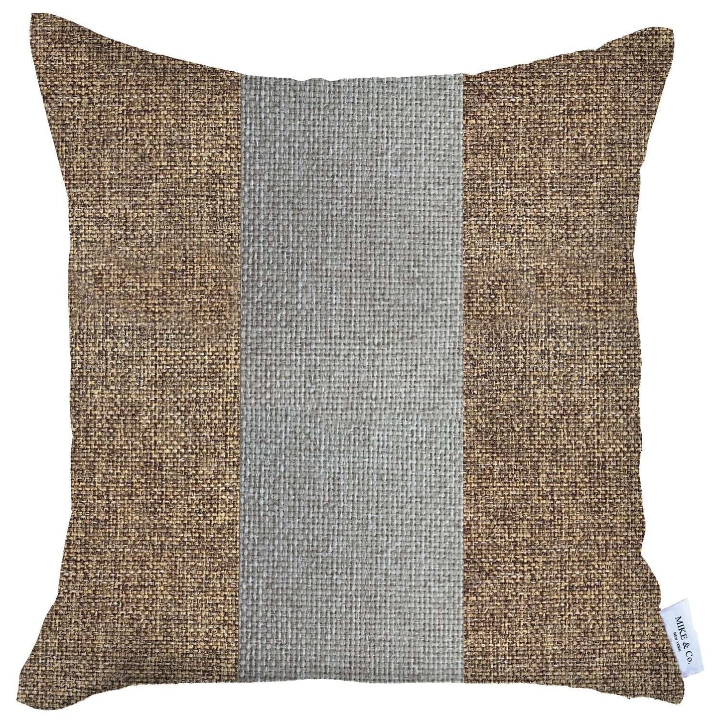 Brown and White Centered Strap Throw Pillow