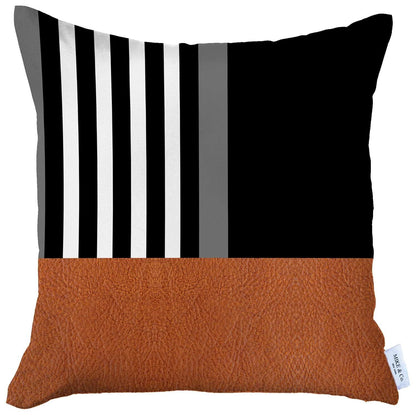 Brown and Black Printed Geometric Throw Pillow