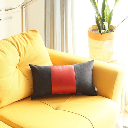 Black Base and Red Center Lumbar Throw Pillow