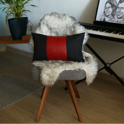 Black Base and Red Center Lumbar Throw Pillow