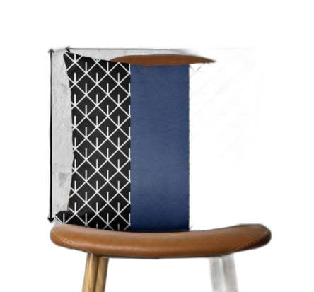 Navy Blue Mesh Faux Leather Throw Pillow