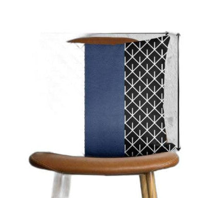 Navy Blue Mesh Faux Leather Throw Pillow