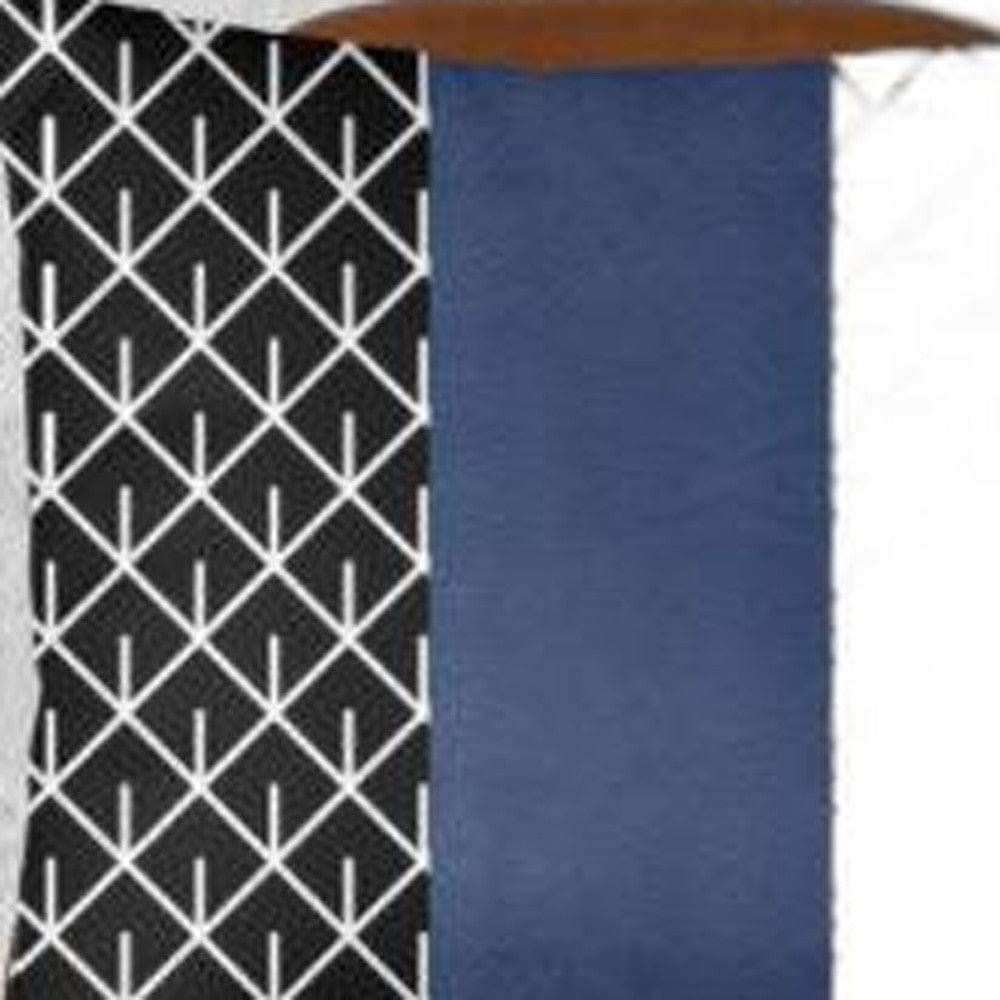 Navy Blue Mesh Faux Leather Throw Pillow
