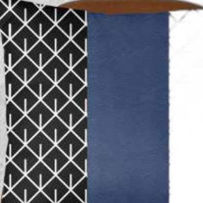 Navy Blue Mesh Faux Leather Throw Pillow