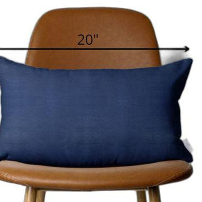 Navy Blue Solid Faux Leather Lumbar Throw Pillow