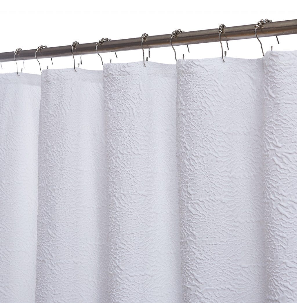 White Floral Puckered Shower Curtain