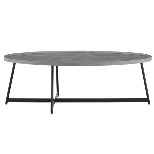 24" Black And Gray Manufactured Wood And Metal Oval Coffee Table